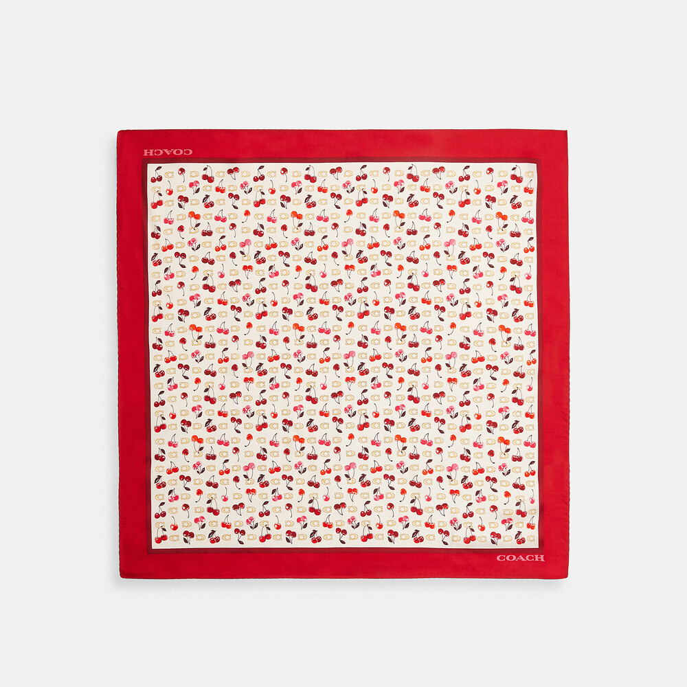 Coach Sculpted C Cherries Print Silk Bandana